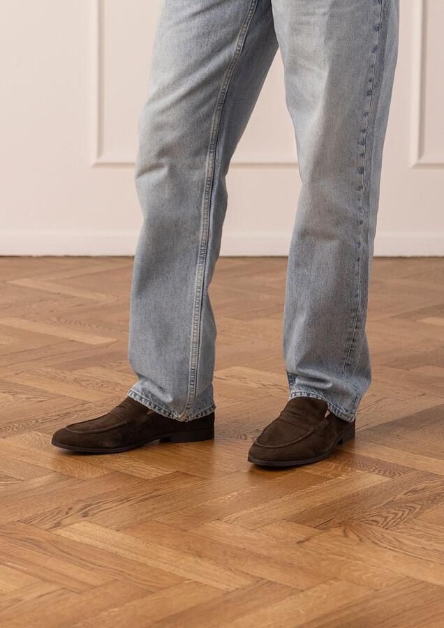 Manfield Heren Donkerbruine suède loafers