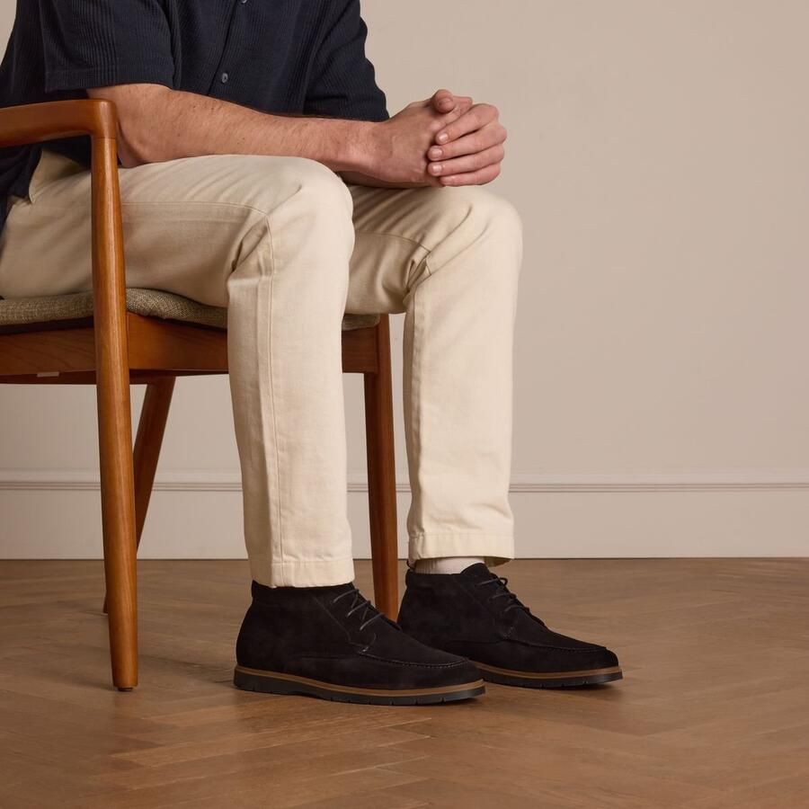 Manfield Heren Zwarte suède veterboots