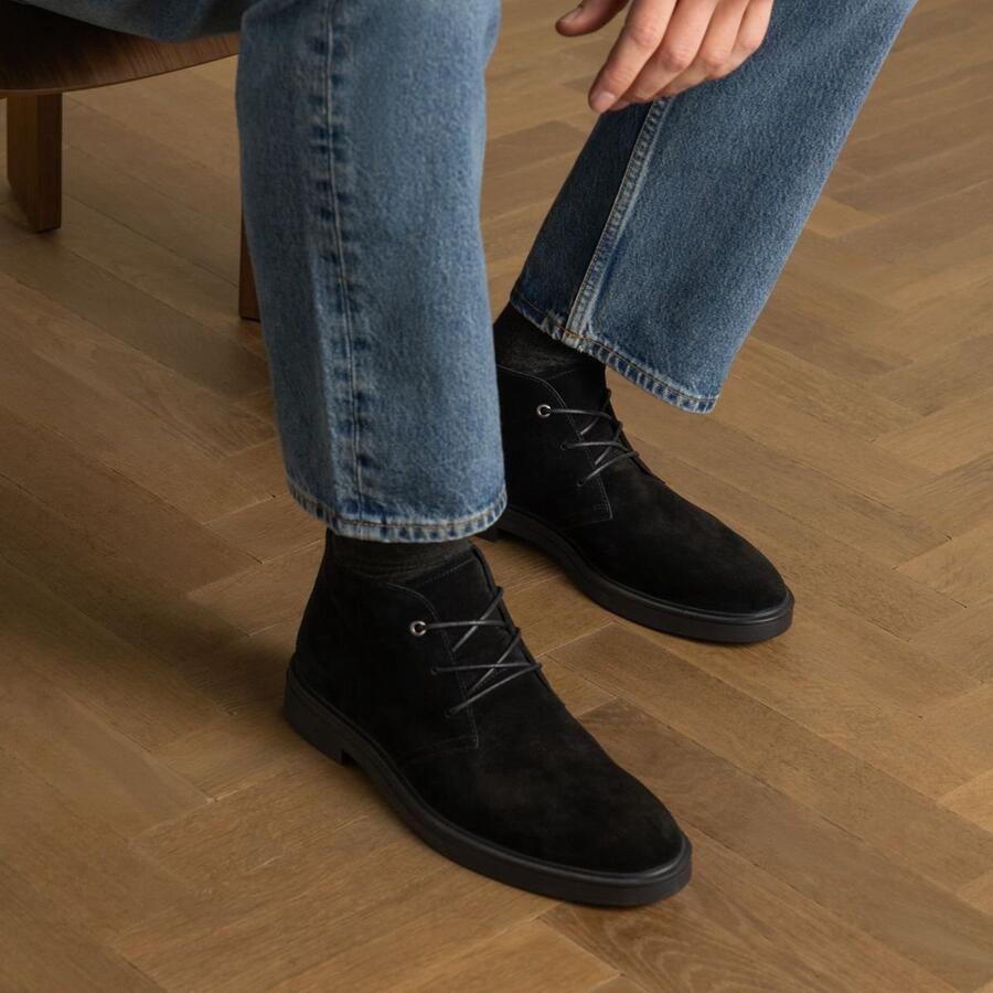Manfield Heren Zwarte suède veterboots