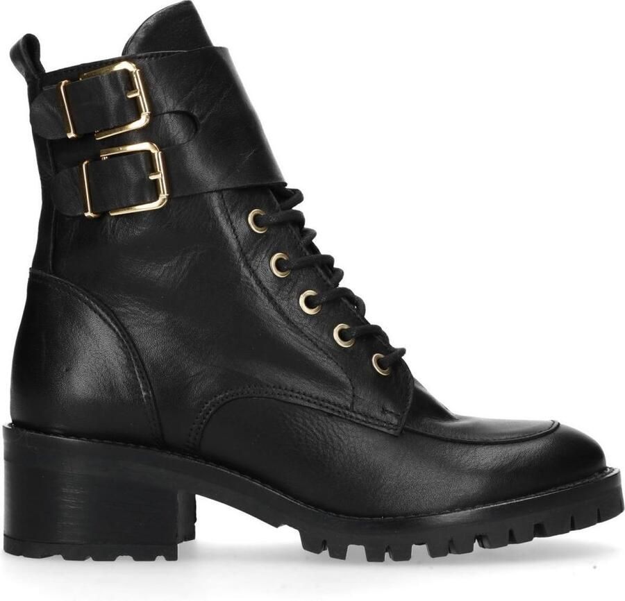 Manfield Zwarte biker boots met veters en gespjes