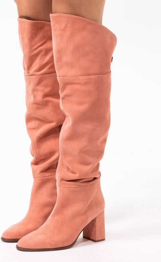 Manfield X INTERIEUR VAN MIES Dames Interieurvanmies Roze suède hoge laarzen met hak
