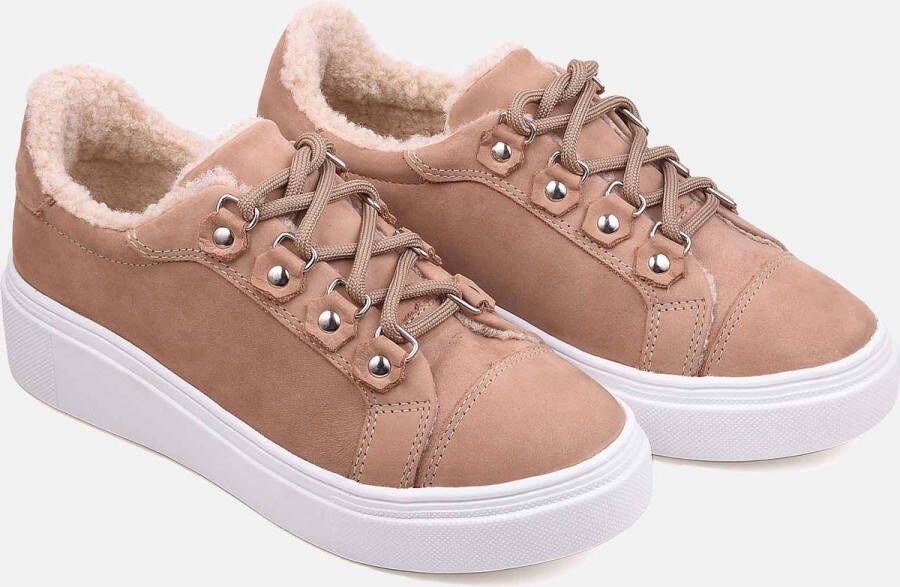 Mangará Araucária Damessneakers Suède Met omgekeerd lam Beige