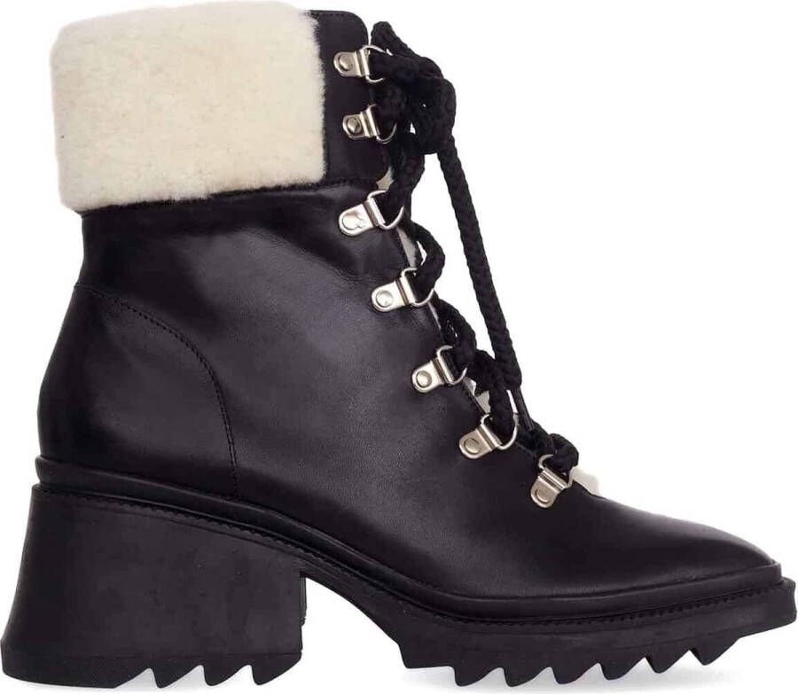 Mangará Dames schoenen Cassia Geitenleer Combat Boot Blokhak Zwart