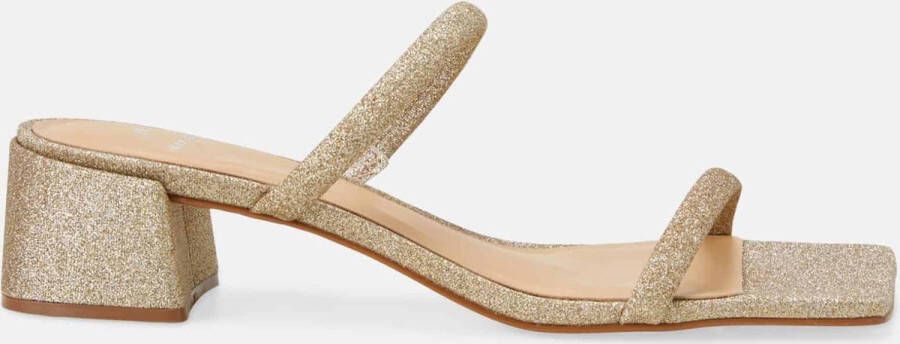 Mangará Maiate-muiltjes voor dames glittertextiel blokhak van goudkleurig