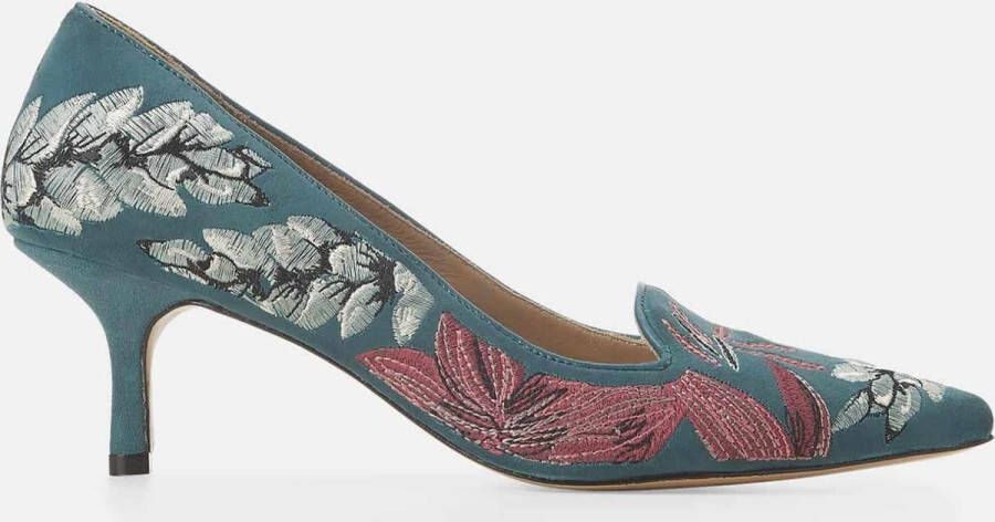 Mangará Ipê Damespumps 100% Leer Handgemaakt Borduursel Kitten Heel Turquoise
