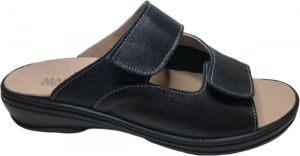 Manlisa velcro's lederen comfort slippers 513 zwart losse steunzolen