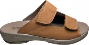 Manlisa velcro's lederen comfort slippers 513 camel losse steunzolen