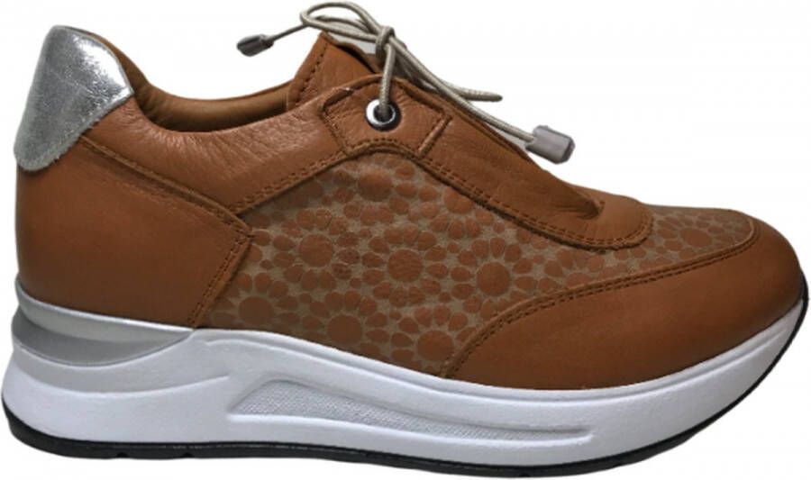 Manlisa lederen bloemenprint comfort sneakers S247-2264 camel