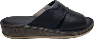Manlisa 4 cm hoogte lederen comfort slippers S207-1844 zwart