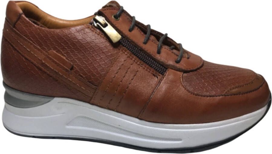 Manlisa cognac rits veter snake lederen comfort lederen sneakers W132 - Foto 1