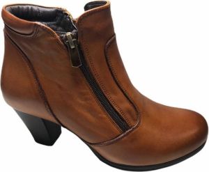 Manlisa dames enkellaars dubble rits cognac
