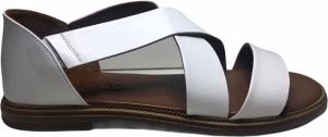 Manlisa elastiek platte lederen comfort sandalen S107-3023 wit