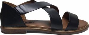 Manlisa elastiek platte lederen comfort sandalen S107-3023 zwart