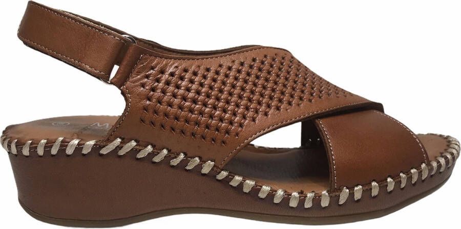 Manlisa velcro 5 cm sleehak perforaties lederen comfort sandalen S147-20-1930 camel - Foto 1