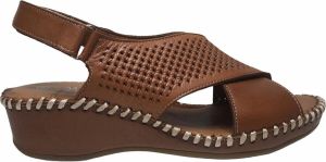 Manlisa velcro 5 cm sleehak perforaties lederen comfort sandalen S147-20-1930 camel