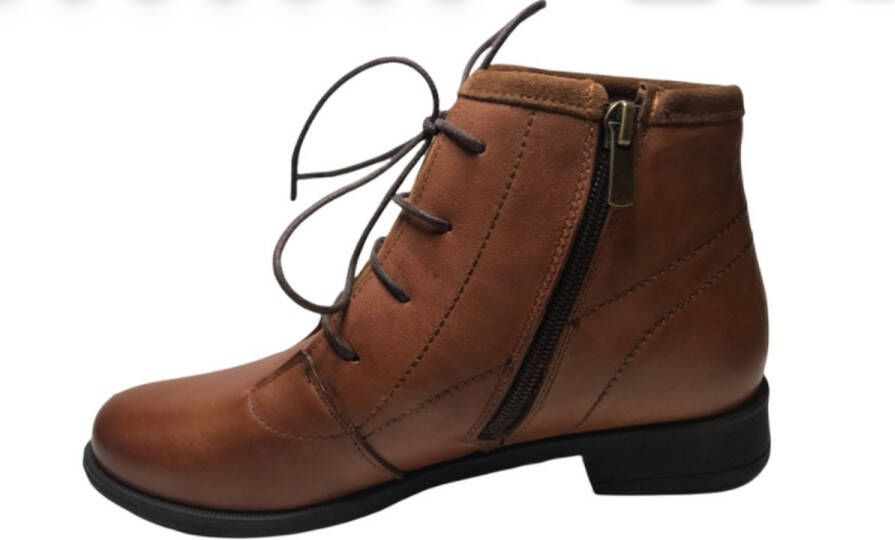 lisa veter rits effen hoge lederen comfort schoenen W132-256 cognac