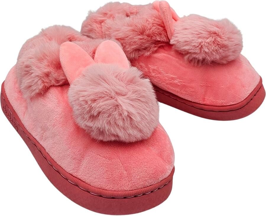 Many_brands Dames Pantoffels Winter Konijn met Pompon Roze