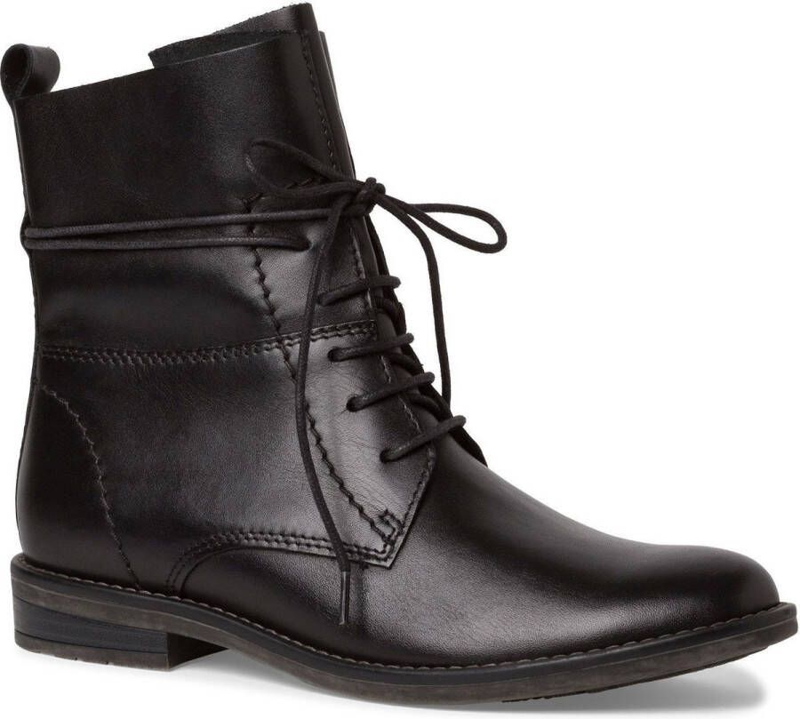 Marco Tozzi MT Feel and Leather Dames Lace Boot Flat BLACK