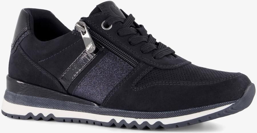 Marco Tozzi dames sneakers met glitters donkerblauw Uitneembare zool