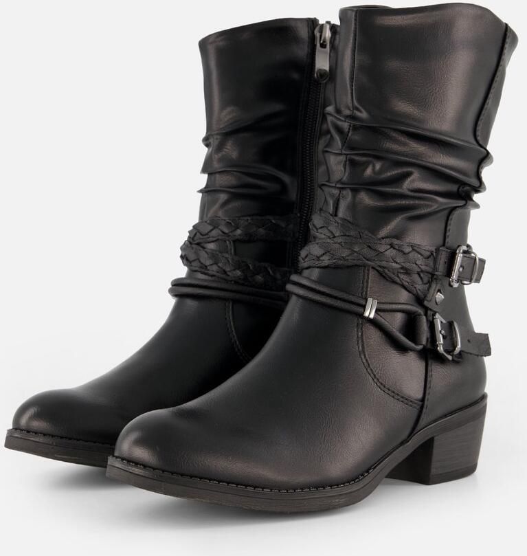 Marco Tozzi Cowboy laars blokhak korte laarzen westernlaarsjes met gevlochten decoratieve bandjes