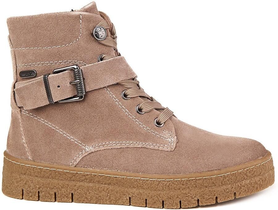 Marco Tozzi Taupe Laarzen Bont Gevoerd Echt Leer Roze