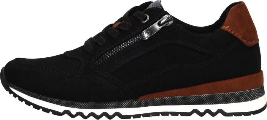 Marco tozzi Zwarte Suède Sneaker met Cognac Details Black Dames