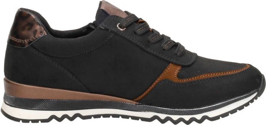 Marco tozzi Zwarte Suède Sneaker met Cognac Details Black Dames