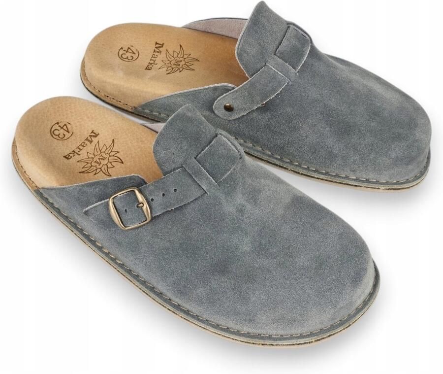 Marka Herenslippers Denim Comfort Echt Leer Blauw