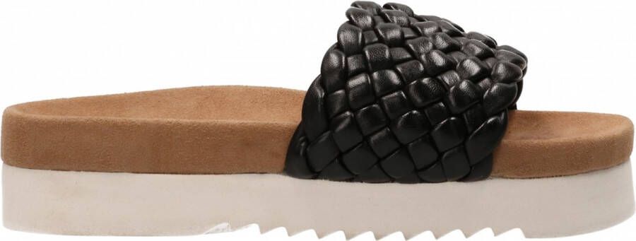 Maruti Zwarte Leren Gevlochten Slipper Billy Black Dames