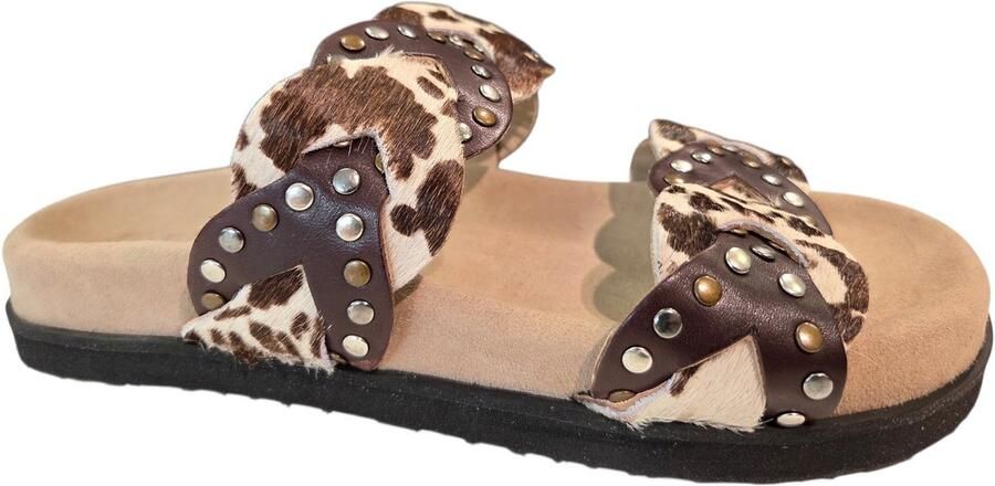 Maruti Evie Hairon Cow D04 Slippers Donker Bruin Koeienprint Leer Dames Bruin - Foto 8