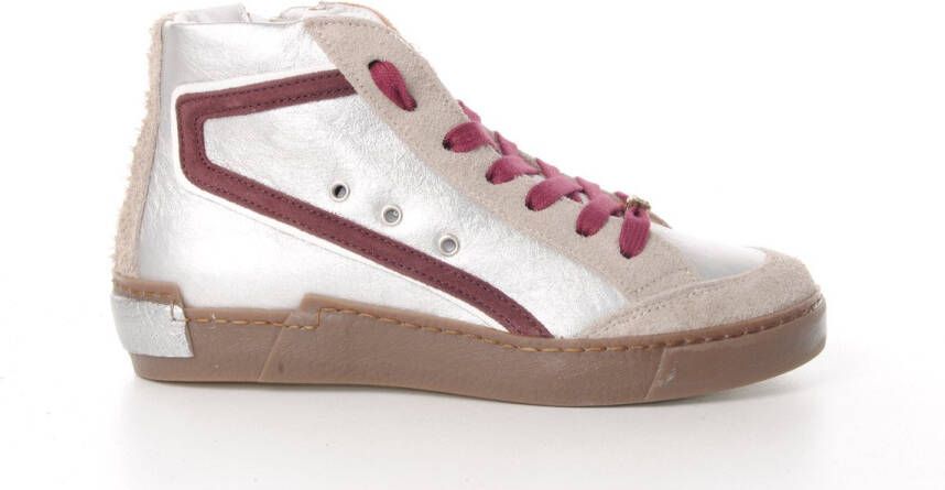 MAURY dames halfhoge sneaker Tomada leder en suède beige zilver