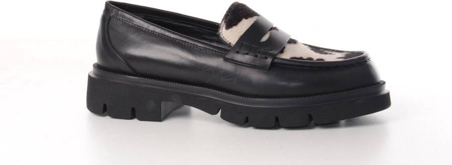 MAURY dames loafer calimero zwart leder met koeienhuid