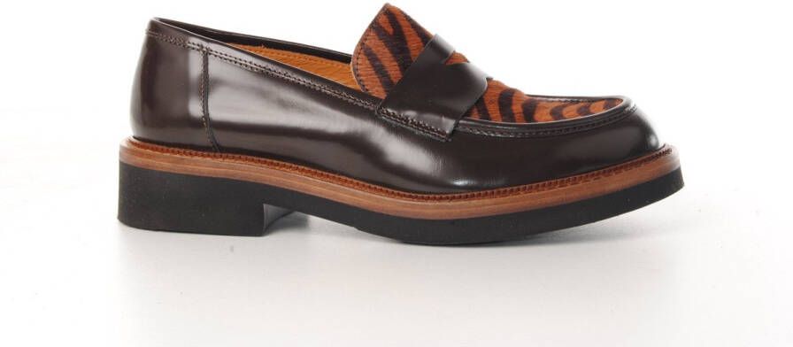 MAURY dames loafer Katana gepollierd leder en koeienhuid bruin