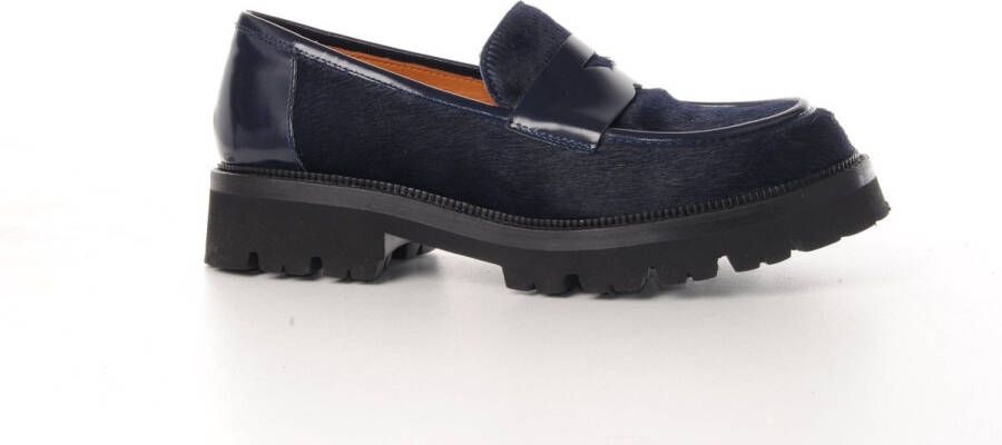 MAURY dames loafer Tintin leder met koeienhuid blauw