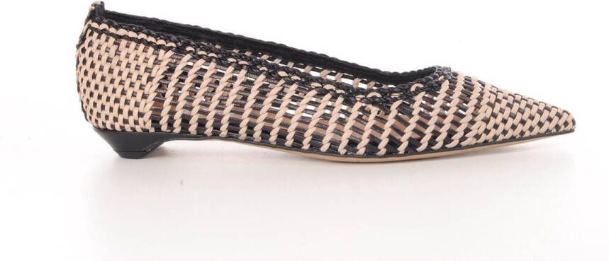 MAURY dames pump in gevlochten leder zwart en beige
