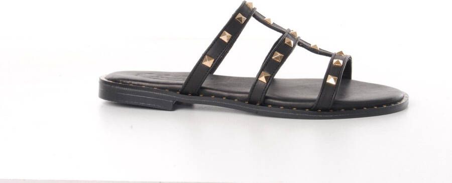 MAURY dames slippers Levi in zwart leder met studs