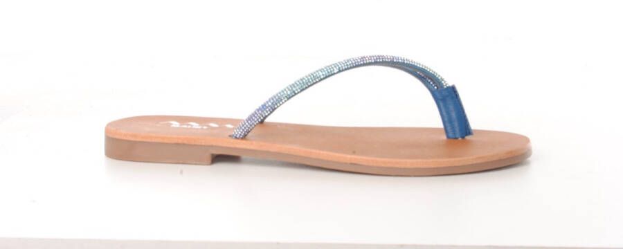 MAURY dames teenslipper in blauwe strass