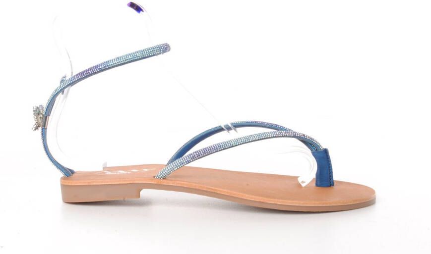 MAURY dames teenslipper met enkelbandje blauwe strass