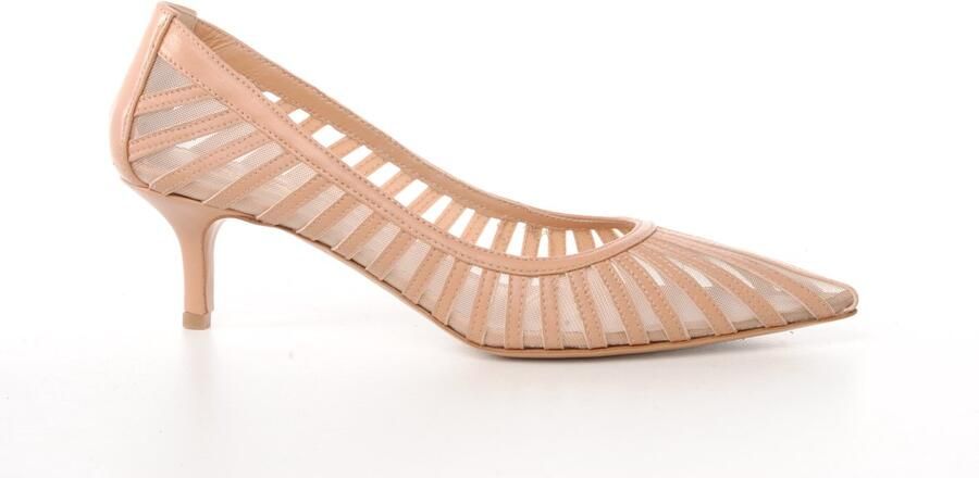 MAURY dames pump Saintmalo leder en textiel camel