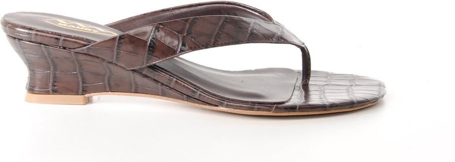 MAURY dames teenslipper Zengarino leder met croccoprint bruin