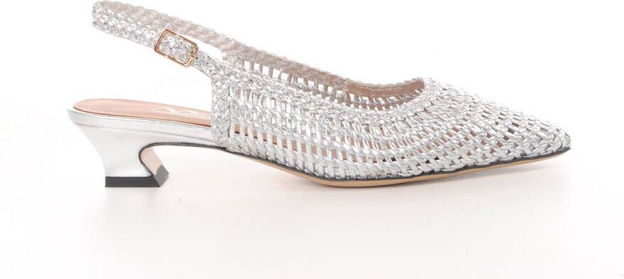 MAURY slingback Lulu gevlochten zilverkleurig leder