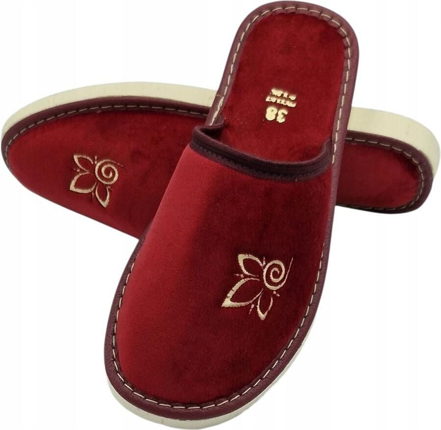 Maximus Dames Pantoffels Bordo Fluweel met Borduurwerk