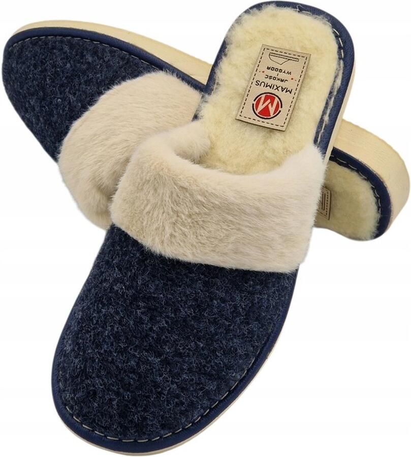 Maximus Dames Pantoffels Gevoerd Natuurlijk Vilt Marineblauw