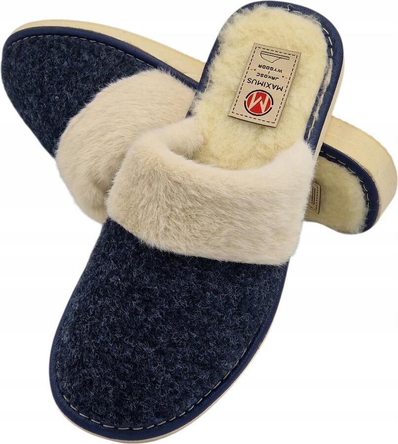 Maximus Dames Pantoffels Gevoerd Natuurlijk Vilt Marineblauw