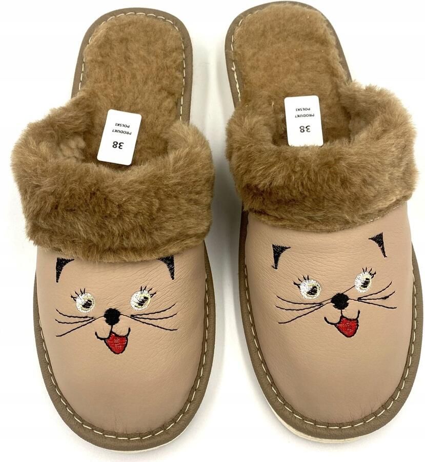 Maximus Dames Pantoffels Katten Leer Warm & Comfortabel