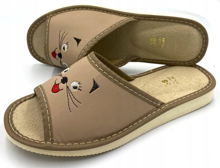 Maximus Dames Pantoffels Kattenprint Bruin