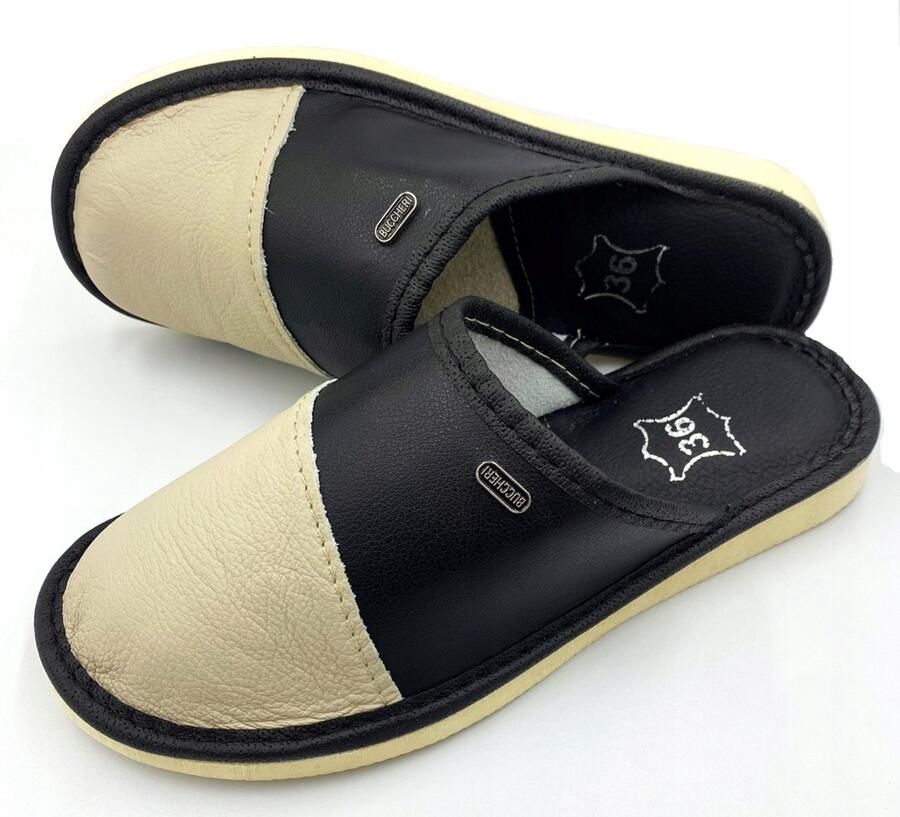 Maximus Dames Pantoffels Leer Beige-Zwart