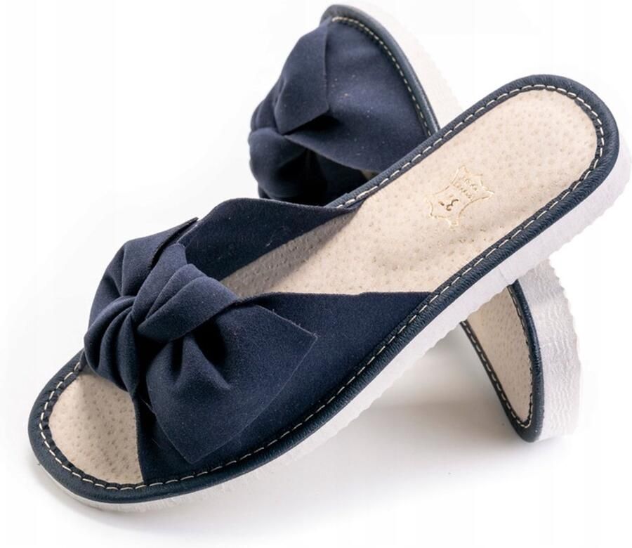 Maximus Dames Pantoffels Leer Blauw met Strik Comfortabel en Stijlvol