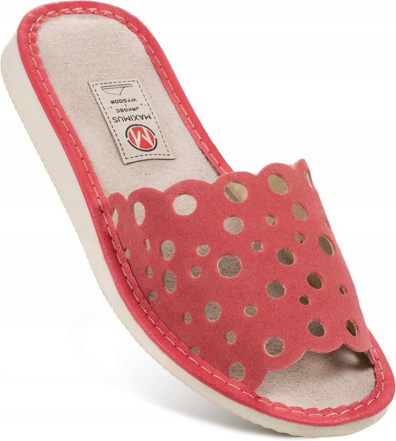 Maximus Dames Pantoffels Leer Framboos