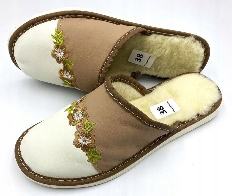 Maximus Dames Pantoffels Leer Wit-Beige Warm & Comfortabel